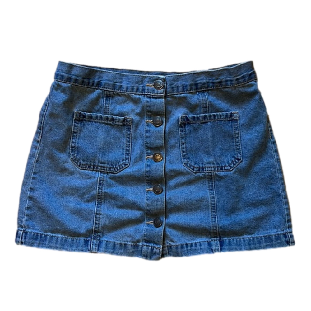 2 for $10 | Denim Full Button Mini Skirt with Front Pockets Size 30 Forever 21